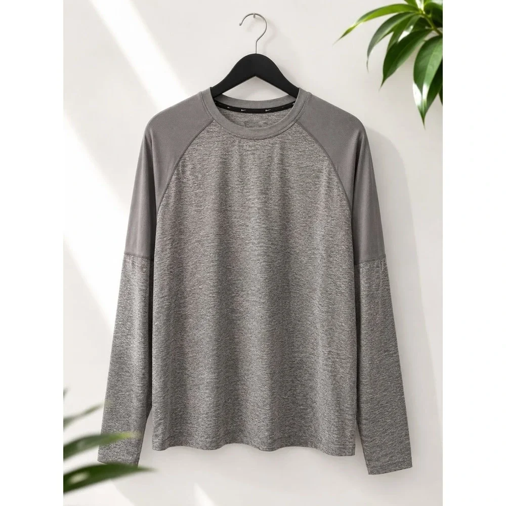 SIZE L- NIKE MEN'S HEATHER GRAY RAGLAN  LONG SLEEVE PERFORMANCE T-SHIRT